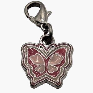 Butterfly Enamel Charm Pendant Pink Silver Lobster Clasp
